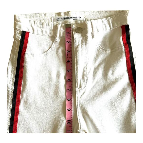 Zara Trafaluc White Skinny Jeans Side Stripe Raw Hem Size 6 / 28 - Picture 9 of 15